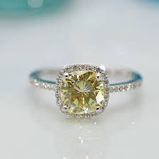 Charles Colvard Limited Edition Rare 7 5mm Canary Yellow Cushion Moissanite And Diamon Yellow Diamonds Engagement Engagement Ring White Gold White Gold Rings