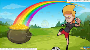 She Is The Gold At The End Of The Rainbow A Woman Kicking A Soccer Ball And Pot Of Gold At The End Of The Rainbow Background Rainbow Background Woman With Blue Eyes Pot Of Gold