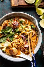 Made a chicken stock out of leftover bones with a load of thai ingredients to replace the standard stock veg (lemongrass, chillies, bok choi, etc) and then made this recipe. Weeknight Thai Chicken Meatball Khao Soi Half Baked Harvest