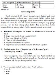 Soal Dan Jawaban Pas Uas Bahasa Indonesia Kelas 2 Sd Mi Semester 1 Kumpulan Soal Uas