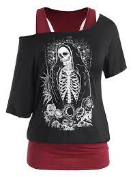 Plus Size Batwing Sleeve Skeleton Flower Blouson T Shirt Plus Size Tank Tops Types Of Sleeves Plus Size Tops