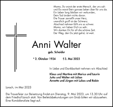 Traueranzeigen von Anni Walter