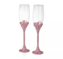 Suzy Levian New York Crystal Encrusted Pink Champagne Flutes - Set of 2