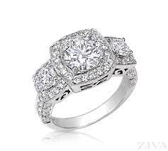 Large 3-stone Ring With Square Diamond Halos Single Diamond Ring Halo Engagement Rings Buy Diamond Ring