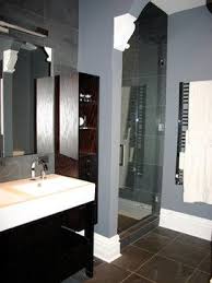 Blue Grey Walls With Dark Brown Tile Tile Like On My Bathroom Looks Ok With Grey Walls Right Brown Tile Floor Dark Blue Bathrooms Brown Floors