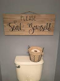 Please Seat Yourself Sign Powder Room Decor Bathroom Sign Hand Lettering Sign By Pineapplesouth On Etsy Https Ww Powder Room Decor Home Diy Bathroom Signs