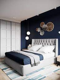 blauw op de muur en dit in details terug laten komen geeft eenheid en rust wel zo fijn voor de slaapk slaapkamer ontwerp slaapkamerideeen blauwe slaapkamer