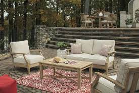 Clare View Beige Outdoor Loveseat With Cushion Outdoor Loveseat Flagstone Patio Outdoor Sofa Sets