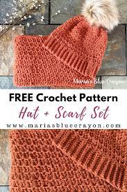 Free Crochet Hat And Scarf Set Pattern Maria S Blue Crayon Crochet Hats Crochet Hats Free Pattern Crochet Mens Hat