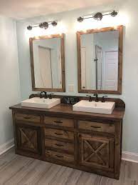 Bathroom double sink vanity with small make up area in its central part. Our Farmhouse Double Vanity Double Vanity Bathroom Bathroom Double Vanity Ideas Farmhouse Double Vanity