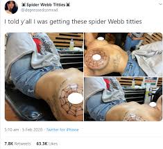 Twitter user gets spider web tattooed on her breasts (+18 photos)