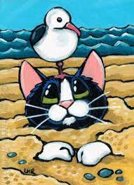 whimsical art cat painting cat art