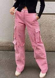 Buy PINK STRAIGHT HIGH-RISE CARGO JEANS for Women Online in India