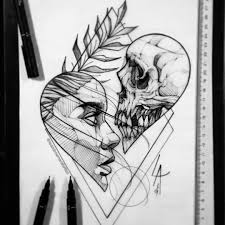 A Gorgeous Portrait And Skull Heart Drawing From Leandroamaraltattoo On Instagram Drawings Portrait Skull Drawing Sketches Art Sketches Cool Art Drawings