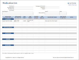 Medication List Template For Excel