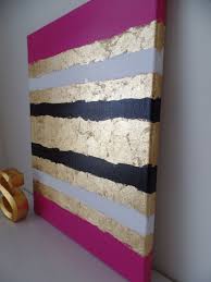 Black And Gold Painting Diy Kate Spade Inspired Acrylic Painting Canvas Pink White Black Gold Leaf Preppy Trendy Fashion Decor Stylish Stylish Wall Art Diy Canvas Dorm Decorations