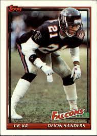 Born august 9, 1967) is an american former football and baseball player, who works as an analyst for cbs sports and the nfl network.he was inducted into the pro football hall of fame on august 6, 2011. 1991 Topps 582 Deion Sanders Nm Mt