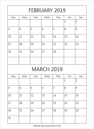 February March 2019 Calendar Portrait February March Calendar2019 Calendar Printables 2019 Calendar Printable Calendar July