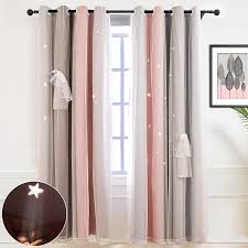 Oathene set of 4 decorative throw pillow covers pink gray golden nordic geometric linen cushion sofa bedroom car home decor 18 x 18 inch.1365 4.5 out of 5 stars 2,687 $17.99 $ 17. Amazon Com Hughapy Star Curtains For Girls Bedroom Kids Room Decor Light Blocking Voile Overlay Princess Star Hollowed Curtain Colorful Striped Layered Window Curtain 1 Panel 52w X 84l Pink Grey