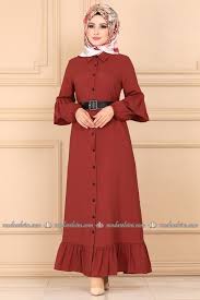 Modaselvim Elbise Firfir Detay Elbise Ferace 5692mp186 Kiremit Modesty Fashion Muslim Fashion Casual Dresses For Women