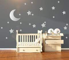 Large Moon 21 Silver Stars Nursery Wall Decals Nursery Wall Etsy Nursery Wall Stickers Nursery Wall Decals Baby Wall Art