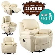 Madison Electric Rise Recliner Real Leather Cream Armchair Recliner Leather Armchair Leather Recliner