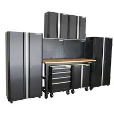 Husky 98 In H X 145 In W X 24 In D Steel Garage Cabinet Set In Black 8 Piece G14510s Us The Home Depot Garage Cabinets Steel Garage Garage Decor