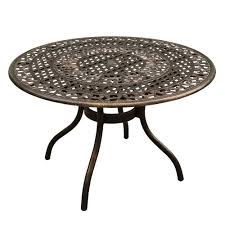 Kettler utilizes an exclusive electrotherm coating technology on all of our wrought iron furniture. Ornate Traditional 48 In Round Aluminum Outdoor Dining Table Mesh Lattice In Bronze Hd2666 Round 48 Ornate Table Bz The Home Depot