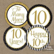 Free printable cupcake toppers in pdf format. 10th Anniversary Cupcake Toppers Black Gold Nifty Printables 50th Birthday Cupcakes 40th Birthday Cupcakes 30th Birthday Cupcakes