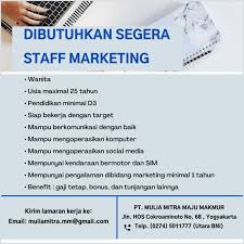 Lihat gaji yang ditulis oleh staff dan mantan staff pt mitra insan sejahtera. Lowongan Kerja Staff Marketing Di Pt Mulia Mitra Maju Makmur Lokerjogja Id