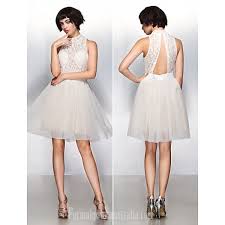 Australia Formal Dresses Cocktail Dress Party Dress Ivory A Line High Neck Short Knee Length Lace Tulle Cocktail Dresses Australia Dresses Australia Formal Dresses Australia