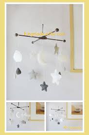 Baby Crib Mobile Crescent Moon Stars And Clouds Neutral Nursery Decor Handmade Felt Cot Gray Smoke And White Theme Diy I Dekoracje