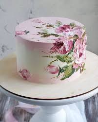 Einstockige Romantische Hochzeitstorte Geschmuckt Mit Blumenbemalungen Aus Creme Painted Cakes Cake Decorating Painted Wedding Cake