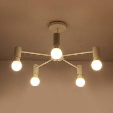 Fixture type / ceiling flush mount. Matte White Armed Semi Flush Mount With Open Bulb Minimalist Metal 3 5 6 Lights Semi Flush Light Fixture Takeluckhome Com