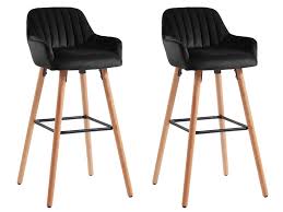45 cmmatière assise et dossier : Tabouret De Bar Velours Noir Et Metal Eleana Lot De 2