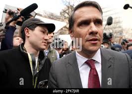 New York, USA. 3rd Apr, 2023. Todd Blanche, Donald Trump's newly added  attorney, speaks to the press during a demonstration outside the Manhattan  criminal court building along with attorney Susan Necheles (rear), after  Donald Trump is indicted for 34 ...