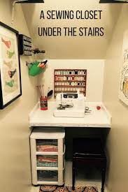 Sewing Closet Under The Stairs The Girl Who Sewed Closet Under Stairs Sewing Room Storage Sewing Closet