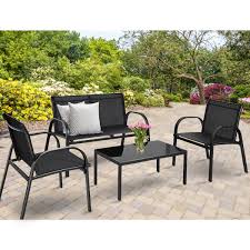 Compare click to add item backyard creations® camden square dining patio table to the compare list. Costway 4 Pcs Patio Furniture Set Sofa Coffee Table Steel Frame Garden Deck Black Walmart Com Walmart Com