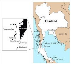 Map of Ranong province close to Koh Song and Koh Payam.