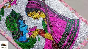 Radha Krishna Glass Painting Ohp Sheet Painting Idea Aluminium Foil Glass Painting Colours Shell Crafts Aluminum Foil Crafts