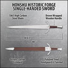 Honshu Historic Single-Hand Sword And Scabbard – 1065 High Carbon Steel  Blade, Leather-Wrapped Wooden Handle – Length 40”