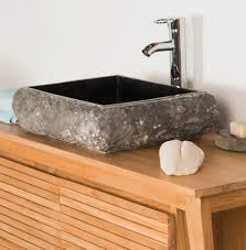 black rectangular stone sink hewn