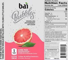 1 small grapefruit possesses 64 calories (pink and ruby red and white grapefruit) and it includes 3% fat (0.2g), 91% carbs (16.16g), 6% protein (1.26g). The Updated Nutrition Facts Label As Seen On Bai Bubbles Gimbi Pink Grapefruit Sparkling Antioxidant In Nutrition Facts Label Nutrition Facts School Nutrition