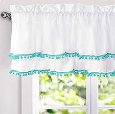 Hillside plaid lined rod pocket tailored valance. Amazon Com Driftaway Pom Pom Ruffle Window Curtain Valance For Kids Room Rod Pocket One Panel 52 X18 Plus 2 Head Curtains Curtain Valance Window Curtains