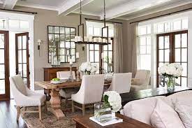 Dining Room With Glossy White Wood Beams Restoration Hardware Trestle Salvaged Wood Extensio French Country Dining Room Country Dining Rooms Dining Room Style