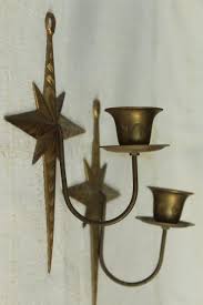 Pair of indian vintage brass candlesticks with ivy motifs and verde patina. Brass Star Candle Holder Wall Sconces 70s 80s Vintage Solid Brass Made In India