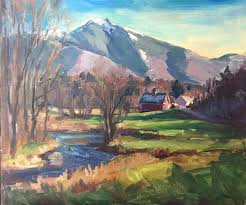 Eric Tobin Early Snow On Mount Mansfield From Cambridge Vermont American Art Painting Art