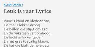 Leuk Is Raar Lyrics By Klein Orkest Vuur Is Koud En