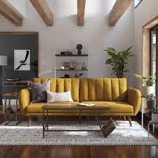 Novogratz Brittany Linen Futon Mustard Walmart Com In 2021 Futon Sofa Faux Leather Sofa Couches Living Room