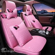 Girly Lovely Pink Color Waterproof Durable Leather Universal Car Seat Cover Pink Car Accessories Pink Car Car Seats